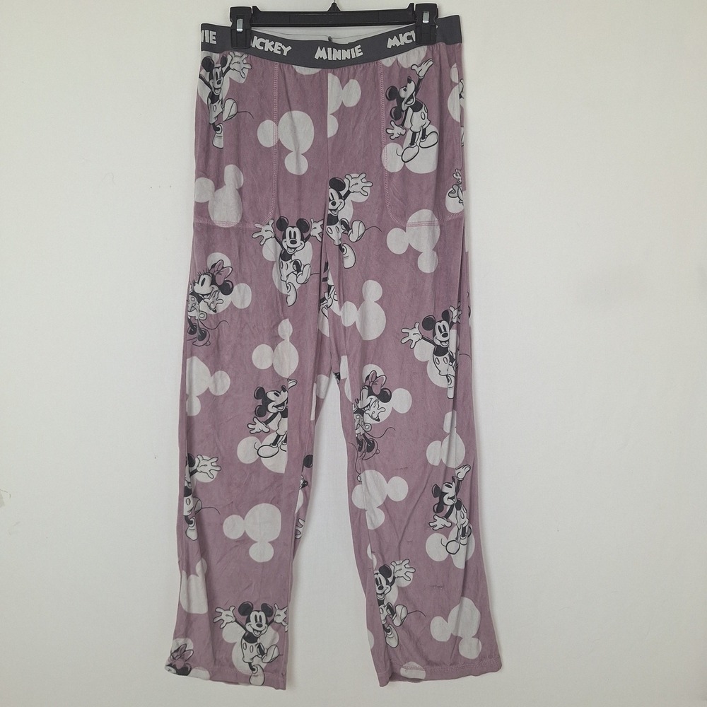 Y2K Disney Mickey Minnie Mouse Polka Dot Fleece Pajama Pants Purple Medium 8/10